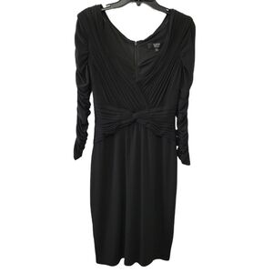 Tadashi Long Sleeve Shirred‎ Pleated Black Cocktail Dress Size S LBD Stretch